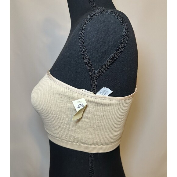 Aerie Seamless Ribbed One Shoulder Shelf Bra Bralette Crop Top Beige SMALL NWT - Picture 2 of 8